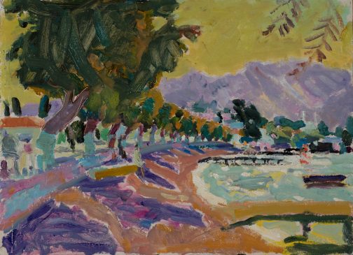 A Seaside Town on the Aegean: Autumn Morning (HG1094) Oil on Board 16