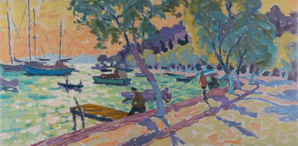 Watching the Boats - Approaching Dusk (HG1116) Oil on Canvas 24