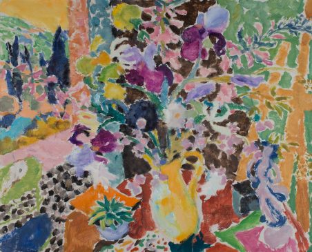 Still Life with Irises and Yellow Jug (HG1150) Oil on Canvas 34