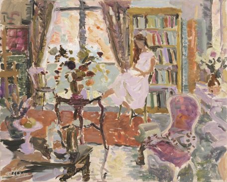 Studio Interior, Morning Light, Girl Reading (HG1025) Oil on Canvas 24