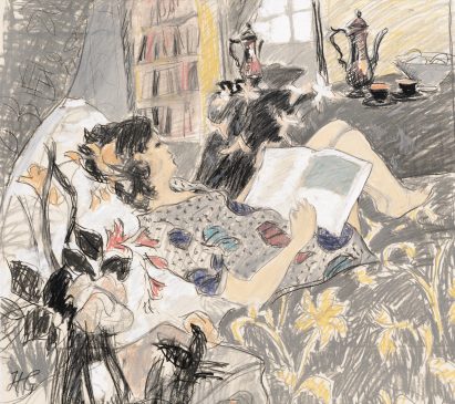 Study of a Girl Reading (HG1031) Charcoal & Chalk on Paper 25