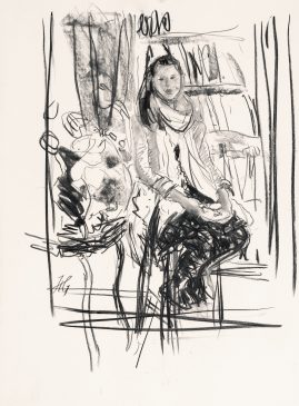 Compositional Study: Girl Seated on a Chair (HG1035) Charcoal on Paper 22