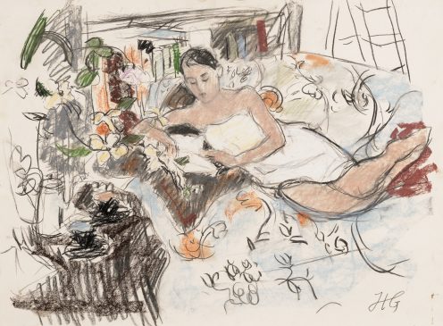 Study for an Interior with Figure (HG1037) Charcoal & Chalk on Paper 21