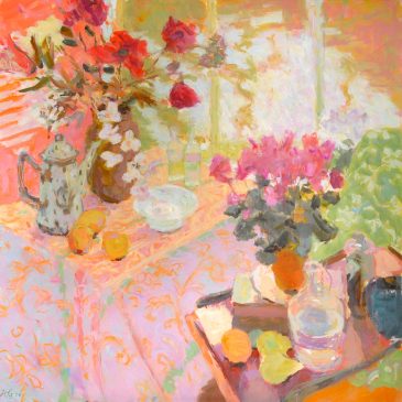 Still Life with Poppies, Orchid and Dutch Coffee Pot I (HG684) Oil on Canvas 42