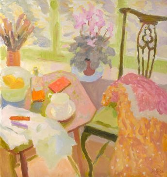Still Life with Cyclamen, Chair and Table II (HG702) Oil on Canvas 30