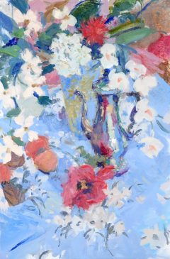 Still Life with Anenomes & Coffee Pot (HG736) Oil on Canvas 30