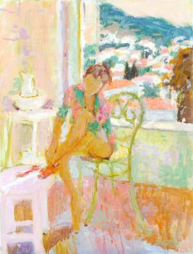 Getting Dressed, Evening Light (HG741) Oil on Canvas 26