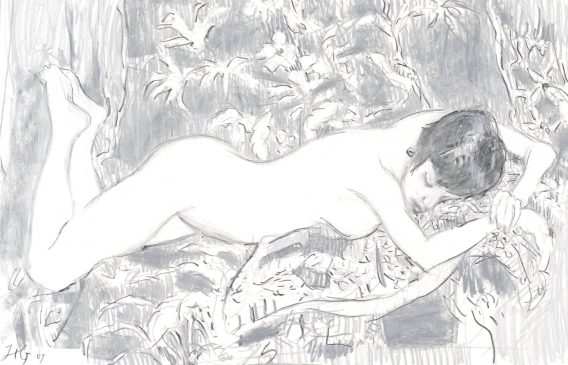 The Sleeping Nude (HG762) Charcoal and Chalk on Paper 18