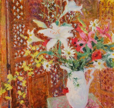 Lillies, Poppies and the Provencal Screen (HG800) Oil on Canvas 34