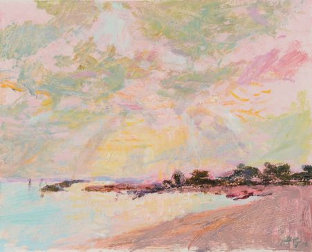 Sun and Rain, Climping Beach (HG809) Oil on Gessoed Board 14.25