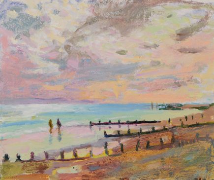 Climping Beach, Low Tide, October Morning (HG811) Oil on Gessoed Board 14.5