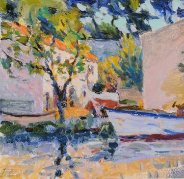 Boatyard, Evening on the Canal du Midi (HG813) Oil on Gessoed Board 14.25