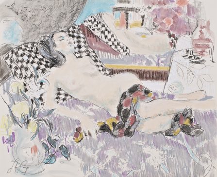 Study for Reclining Nude with Chequered Pillow (HG866) Charcoal and chalk on paper 19.5