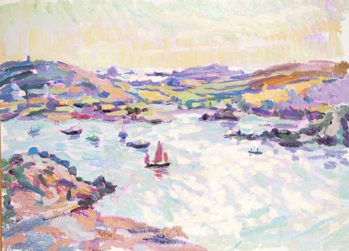 Looking Towards Bryher from Tresco (HG872) Oil on board 18.5