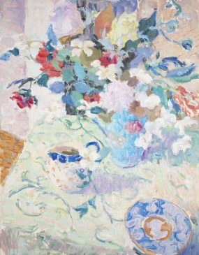 Still Life in Pink and Blue II (HG897) Oil on canvas 36