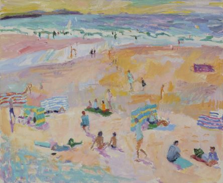 Bathers at White Sands Beach, Pembrokeshire (HG909) Oil on canvas 28