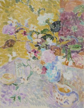 Still Life with Hydrangea, Anemones and Glass Jar (HG911) Oil on canvas 36