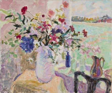 The Vase of Flowers, Late Winter Landscape (HG938) Oil on Canvas 38
