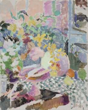 Still Life in Pink, Green and Grey (HG942) Oil on Canvas, 30