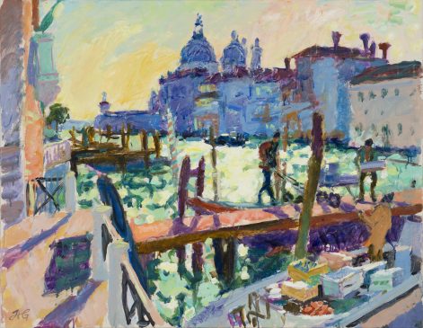 Unloading the Vegetables, Early Morning on the Grand Canal (HG945) Oil on Canvas 28