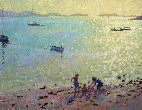 Children on the Beach, Morning Light (HG204) Oil on Canvas 28