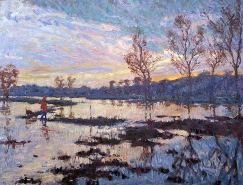 The Mendham Marshes in Flood, Evening Light (HG209) Oil on Canvas 32
