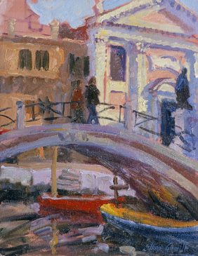 Canal Bridge, Venice (HG236) Oil on Board 15