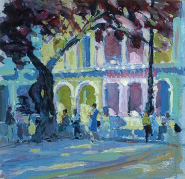 Morning on the Prado, Havana (HG547) Gouache on Paper 13.5