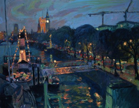 Lighting Up Time, The Thames Embankment (HG551) Oil on Canvas 28