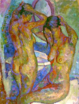 In the Bathroom (HG302) Oil on Canvas 32