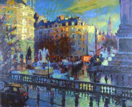 Trafalgar Square, January Evening (HG307) Oil on Canvas 32