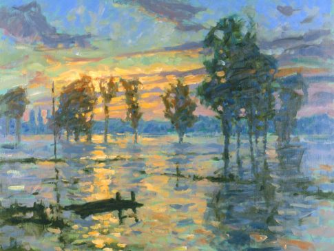 November Evening, Mendham Marshes in Flood (HG315) Oil on Canvas 28