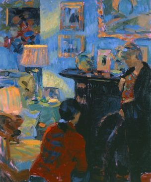 Interior by Lamplight (HG322) Oil on Canvas 24