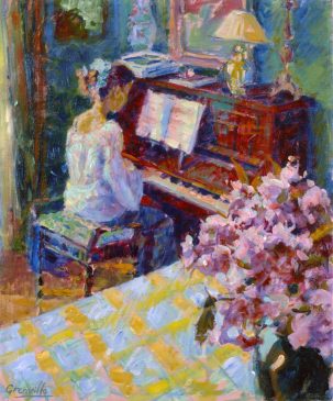 Girl Seated at the Piano (HG326) Oil on Canvas 24