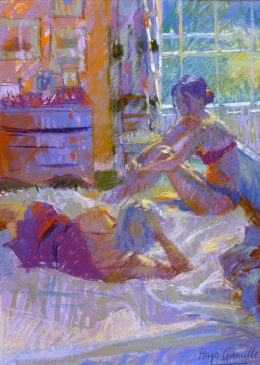 Study for a Bedroom Interior with Two Figures (HG334) Pastel on Board 26.5