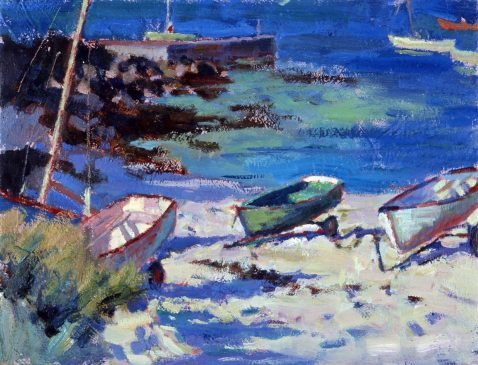 Boats at Green Porth, Evening (HG391) Oil on Board 12