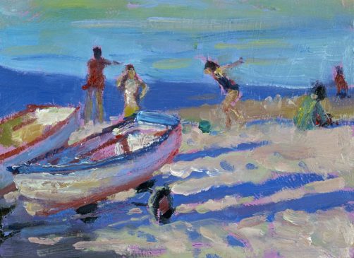 Children on the Beach, Evening (HG404) Oil on Board 6