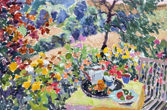 Late Summer - The Terrace at the Old Granary (HG1488) Oil Paint on Canvas.  24