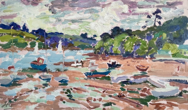 Low Tide on the Helford River (HG1477).  Oil on Board   15