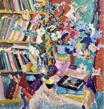 HG1639 Still Life with Books, Flowers and Coffee Pot 36x34